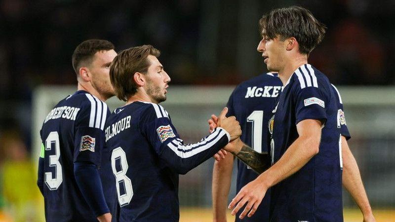 Scotland's Billy Gilmour and Kieron Bowie celebrate